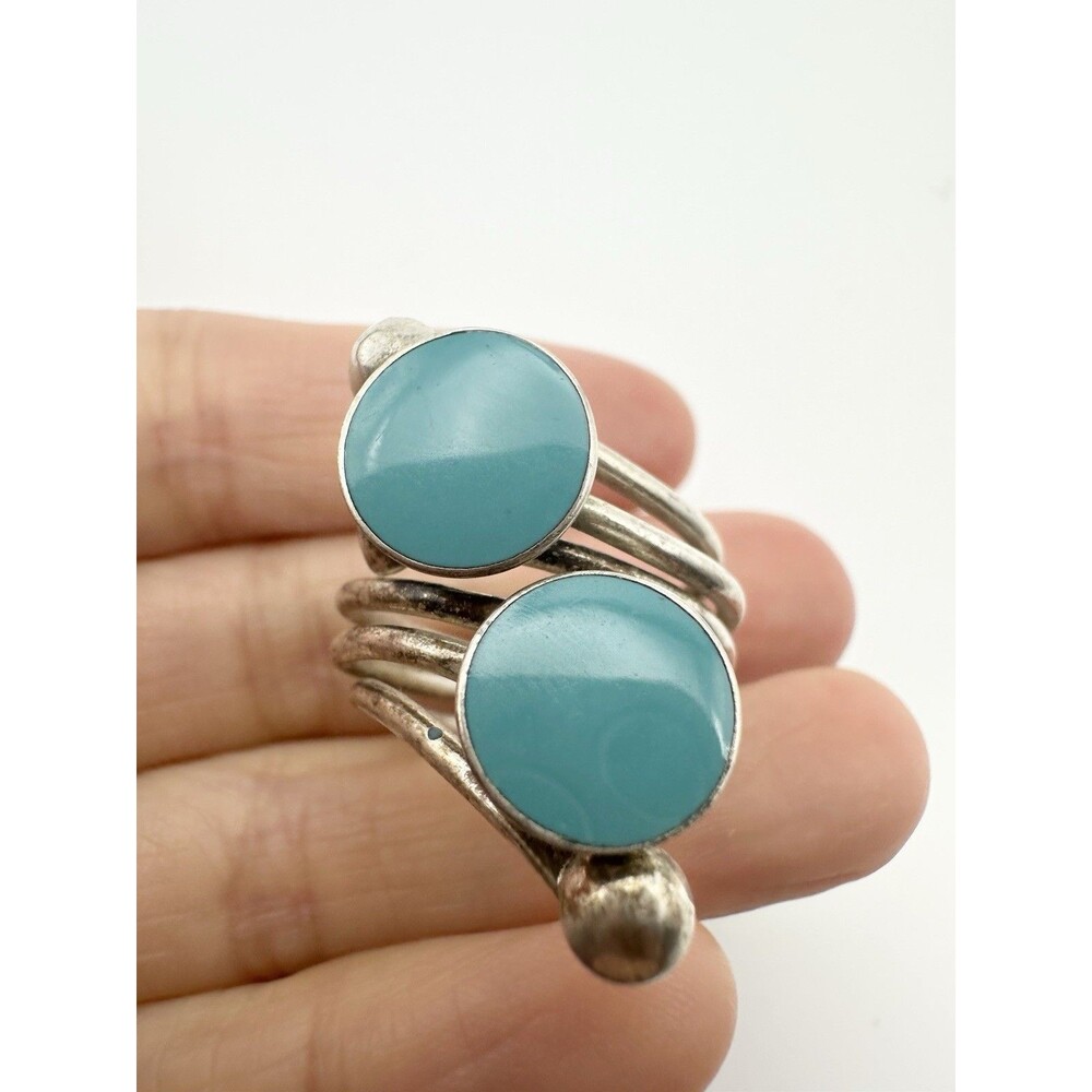 Handmade Light Blue Stone Bypass Ring Size 7.5